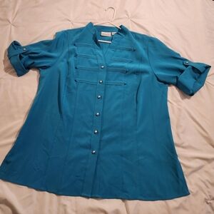 Chic Teal Button-Up Women's Blouse